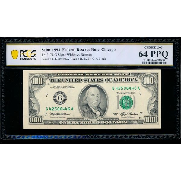 1993 $100 Chicago FRN PCGS 64PPQ