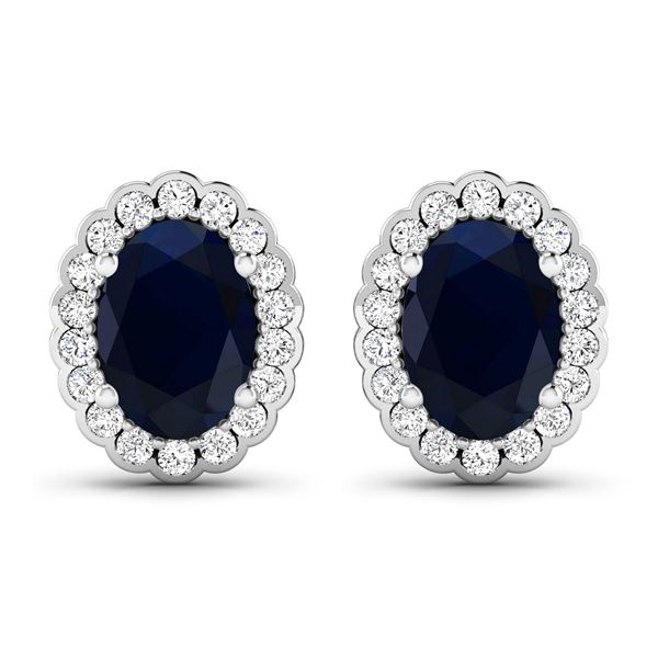 14KT White Gold 1.5ctw Blue Sapphire and Diamond Earrings