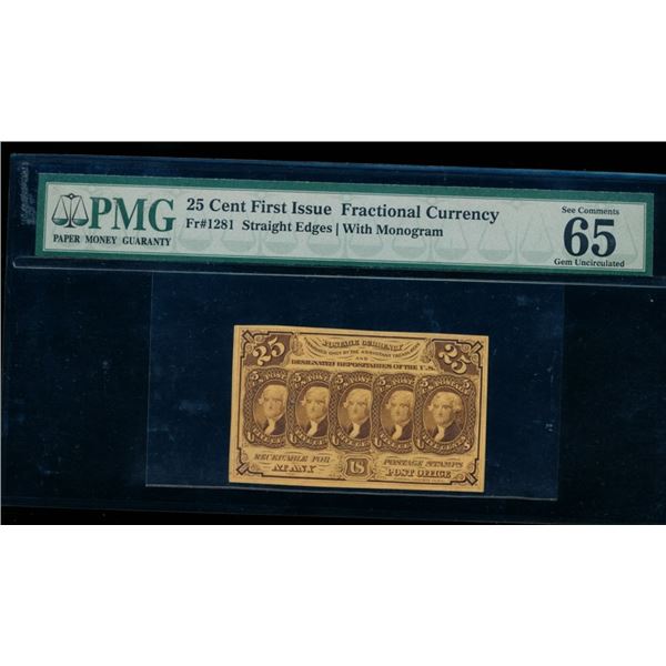 25 Cent First Issue Fractional PMG 65