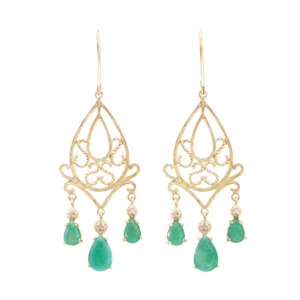 Plated 18KT Yellow Gold and Sterling Silver 4.51ctw Emerald Earrings