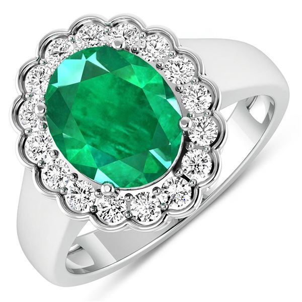 14KT White Gold 2.03ctw Zambian Emerald and Diamond Ring