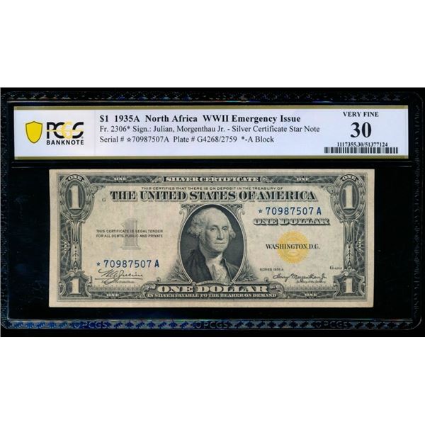 1935A $1 STAR N Africa Silver Certificate PCGS 30