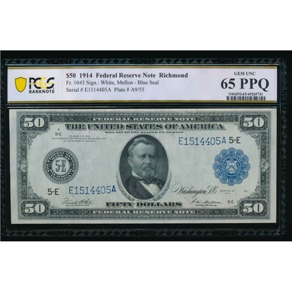 1914 $50 Richmond FRN PCGS 65PPQ