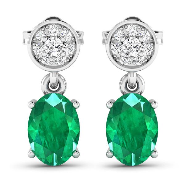 14KT White Gold 1.12ctw Zambian Emerald and Diamond Earrings