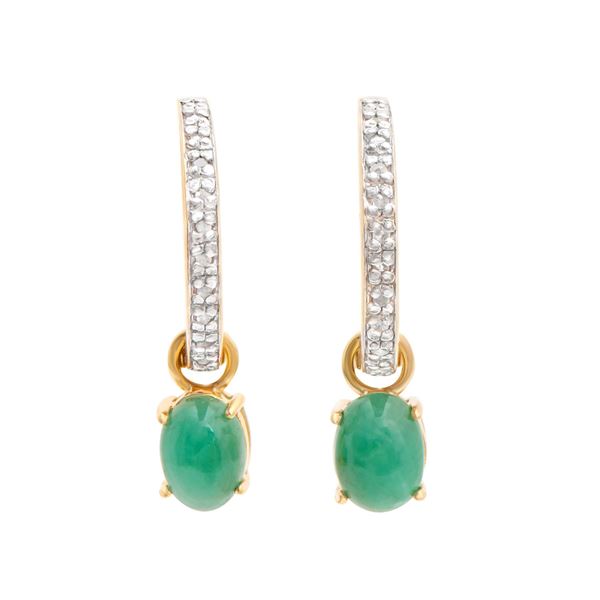 Plated 18KT Yellow Gold and Sterling Silver 2.35ctw Emerald and Diamond Earrings
