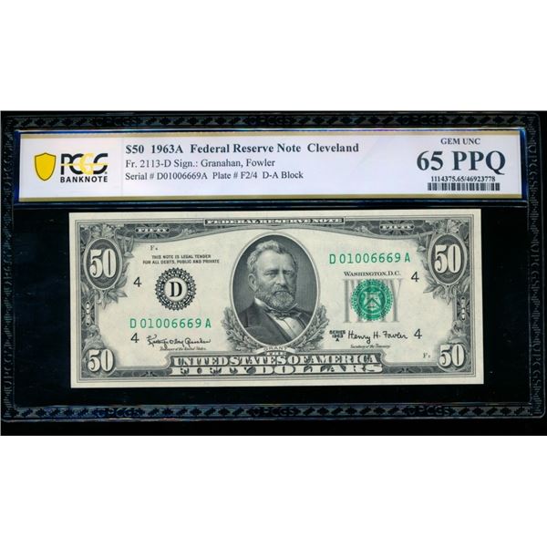 1963A $50 Cleveland FRN PCGS 65PPQ