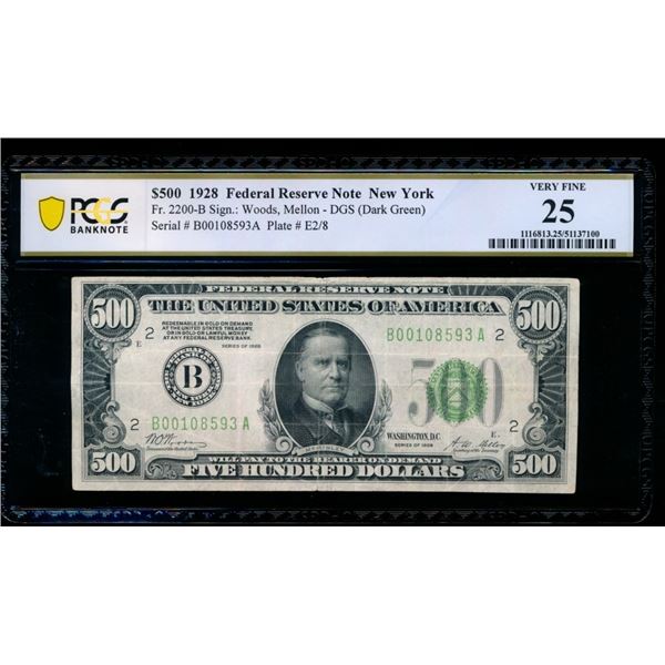 1928 $500 New York FRN PCGS 25