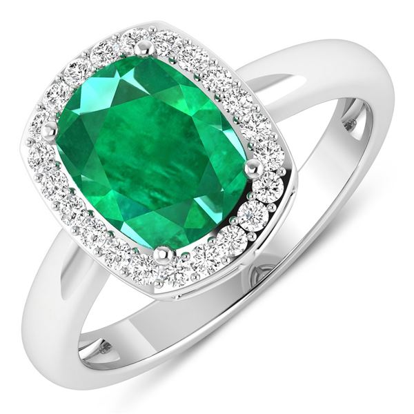 14KT White Gold 1.74ctw Zambian Emerald and Diamond Ring