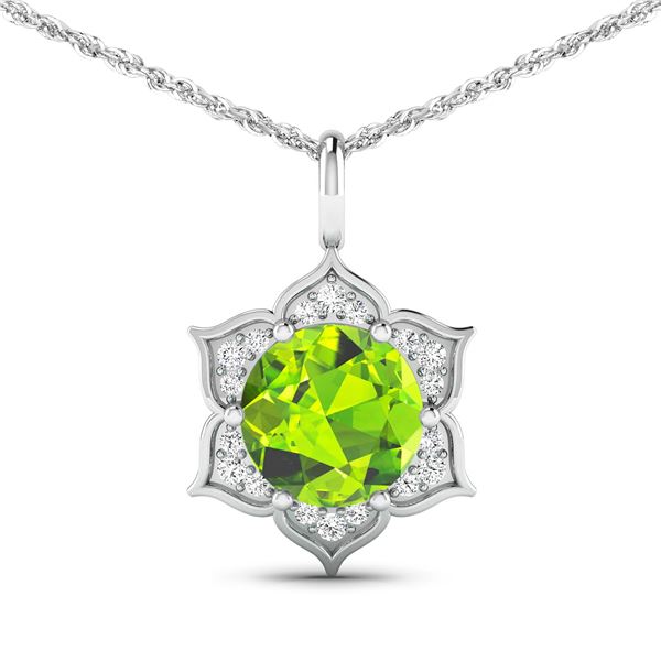 14KT White Gold 1.85ctw Peridot and Diamond Pendant