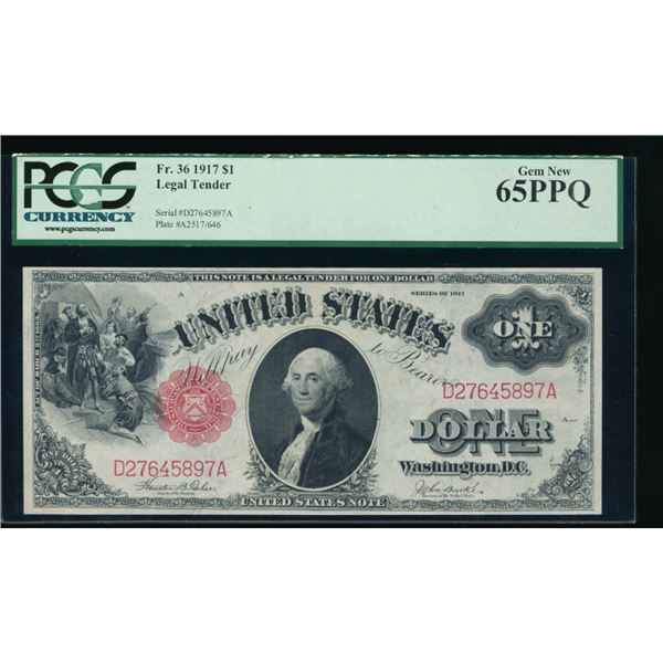1917 $1 Legal Tender Note PCGS 65PPQ