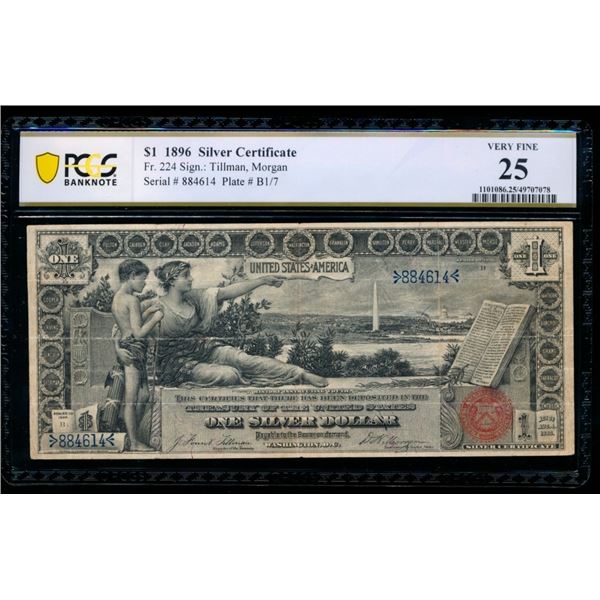 1896 $1 Educational Silver Certificate PCGS 25