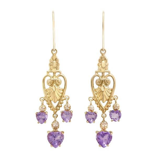 Plated 18KT Yellow Gold and Sterling Silver 2.61ctw Amethyst Earrings