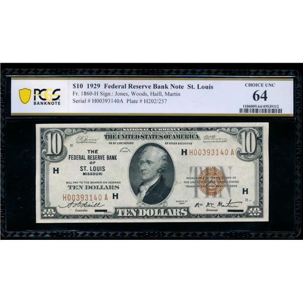 1929 $10 St Louis FRBN PCGS 64