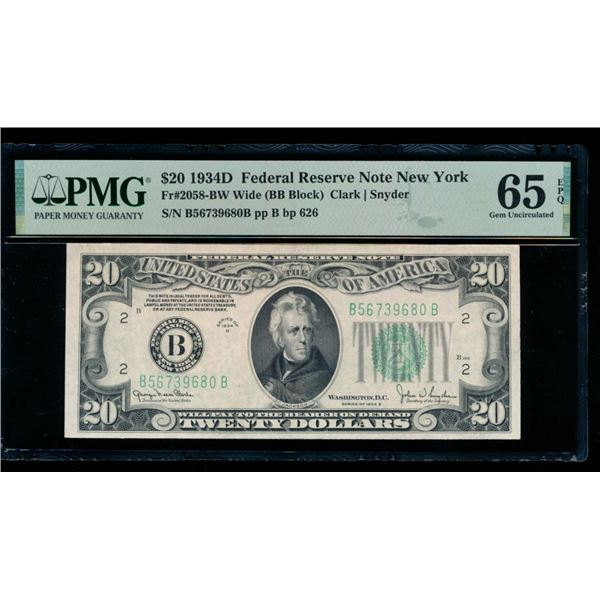 1934D $20 New York FRN PMG 65EPQ