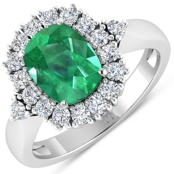 14KT White Gold 1.74ct Zambian Emerald and Diamond Ring