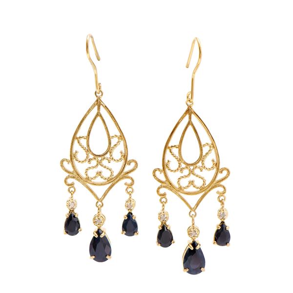 Plated 18KT Yellow Gold and Sterling Silver 5.27ctw Sapphire Earrings