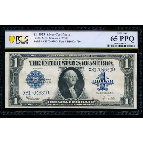 1923 $1 Silver Certificate PCGS 65PPQ