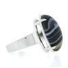 Image 6 : New 14k White Gold 18.2x13mm Oval Cabochon Gray Banded Agate Solitaire Ring