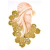 Image 1 : Vintage Carved Woman Angel Skin Coral.24 ctw Diamond 18K Gold Textured Pin Brooc