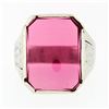 Image 4 : Antique Art Deco Mens Large Engraved 14k White Gold & Rectangular Red Stone Ring