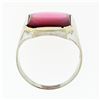 Image 7 : Antique Art Deco Mens Large Engraved 14k White Gold & Rectangular Red Stone Ring