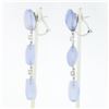 Image 4 : Antonini 18K White Gold Chalcedony Bead Round Diamond Long Drop Dangle Earrings