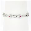 Image 3 : 18k White Gold 6.75" Natural Diamond & Lab Grown Ruby Open Link Tennis Bracelet