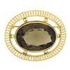Image 1 : Vintage 14K Gold Large Oval Smoky Quartz Wire Bead Work Frame Pin Brooch Pendant