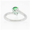 Image 7 : Vintage 14K White Gold 0.71 ctw FINE Pear Colombian Emerald Solitaire Bypass Rin