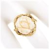 Image 3 : Vintage 14k Gold Large Carved Rose Flower White Angel Skin Coral Freeform Ring