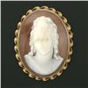Image 2 : Vintage 14k Gold Unique Domed 3D Carved Shell Cameo Twisted Wire Brooch Pendant