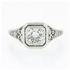Image 4 : Antique Art Deco 18k Gold European Diamond Solitaire w/ Filigree Engagement Ring
