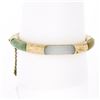 Image 1 : Vintage 14k Gold Multicolor Curved Rounded Jade Engraved Hinged Bangle Bracelet