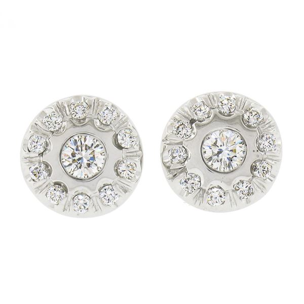 18k White Gold 0.80 ctw Round Brilliant Cut Diamond Halo Cluster Stud Earrings