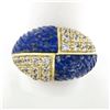Vintage 18k Gold 1.92 ctw Carved Lapis & Round Diamond 4 Section Dome Bombe Ring