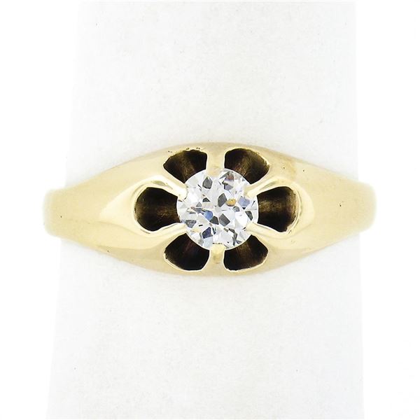 Antique Victorian 14K Gold.30 ctw Old Mine Cut Belcher Set Diamond Solitaire Rin