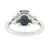 Image 8 : Platinum GIA Octagonal Greenish Blue NO HEAT Sapphire & Diamond 3 Stone Ring