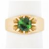Unisex Vintage 14k Gold 0.85 ctw Green Tourmaline Solitaire Gypsy Belcher Ring