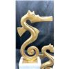 Image 2 : 3 METAL SEAHORSE STATUES ON MARBLE SLAB STAND (2 @ 8.75" X 3" X 15.75" & 1 @ 4.75" X 2.5" X 9.5")