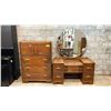 Image 1 : VINTAGE ART DECO STYLE ARMOIRE AND DRESSING TABLE SET. BAKELITE INSERT HANDLES