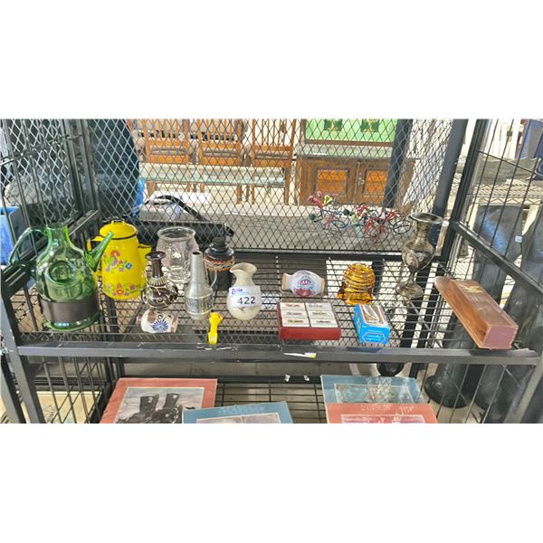 SHELF OF ASSORTED VASES, WALL DECOR & MORE