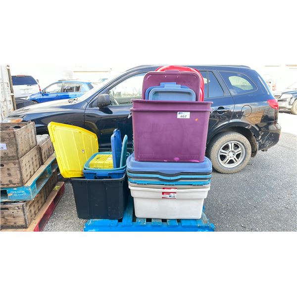 PALLET OF ASSORTED BINS SOME WITH LIDS