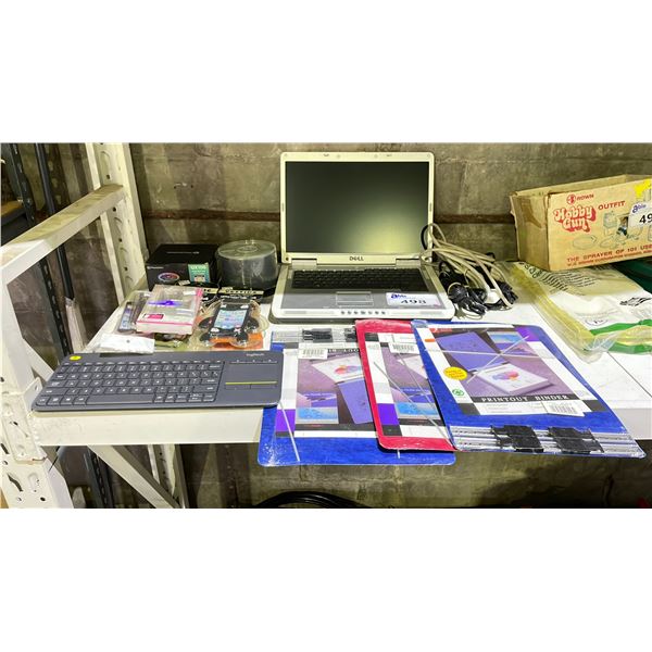 SHELF OF ASSORTED ITEMS, INCLUDING: LAPTOP KEYBOARD, PHONE CASES & MORE  *UNKNOWN WORKING CONDITION,