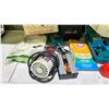 Image 3 : SHELF OF ASSORTED ITEMS, INCLUDING: MAKITA POWER TOOL, BATTERY, JUMPER CABLES & MORE