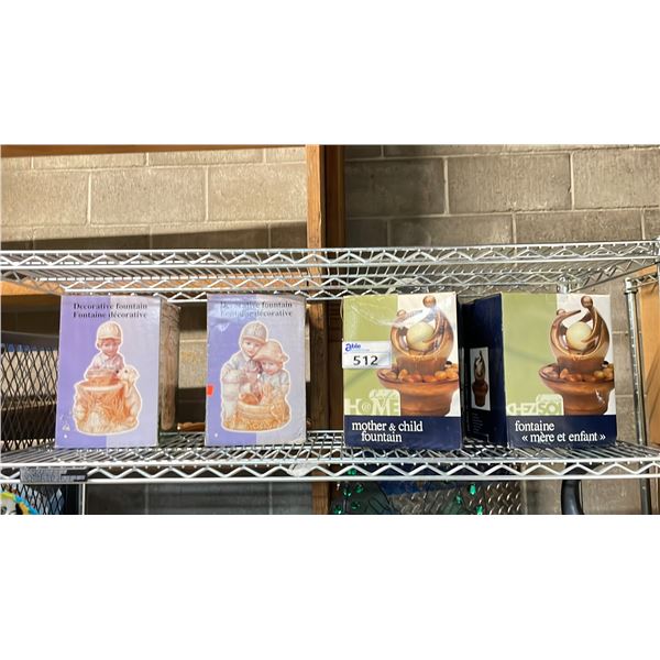SHELF OF ASSORTED DECORATIVE FOUNTAINS
