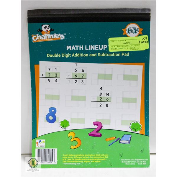NEW CHANNIES MATH LINEUP DOUBLE DIGIT + & - BOOK