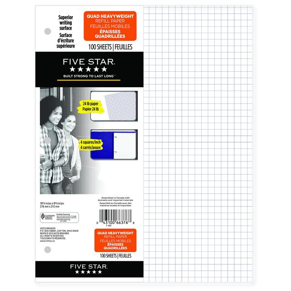 NEW 100 SHEETS FIVE STAR QUAD REFILL PAPER GRID