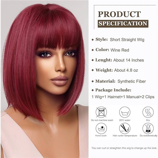 NEW ESMEE SHORT STRAIGHT WIG 14 INCHES RED