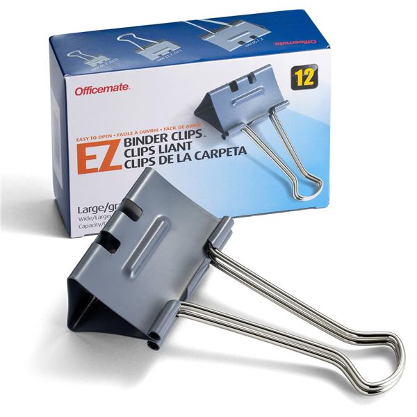 NEW 12 OFFICEMATE EZ BINDER CLIPS LARGE