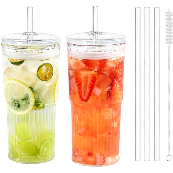 NEW 2 PACK CARILI DRINKING GLASSES WITH STRAW